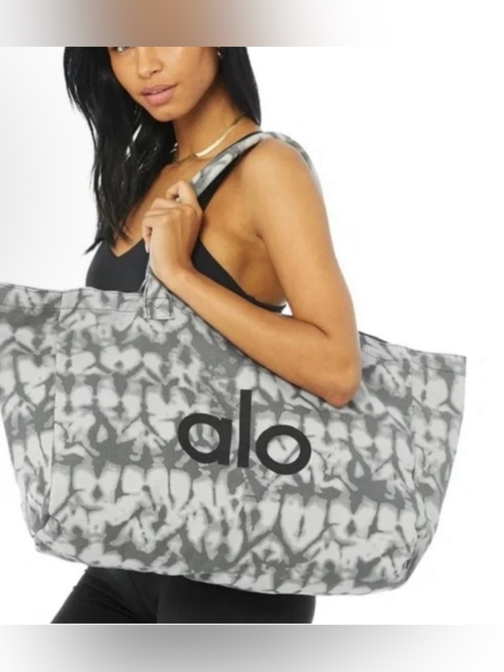 Alo Oversized Gray Tie-Dye Canvas Tote Bag